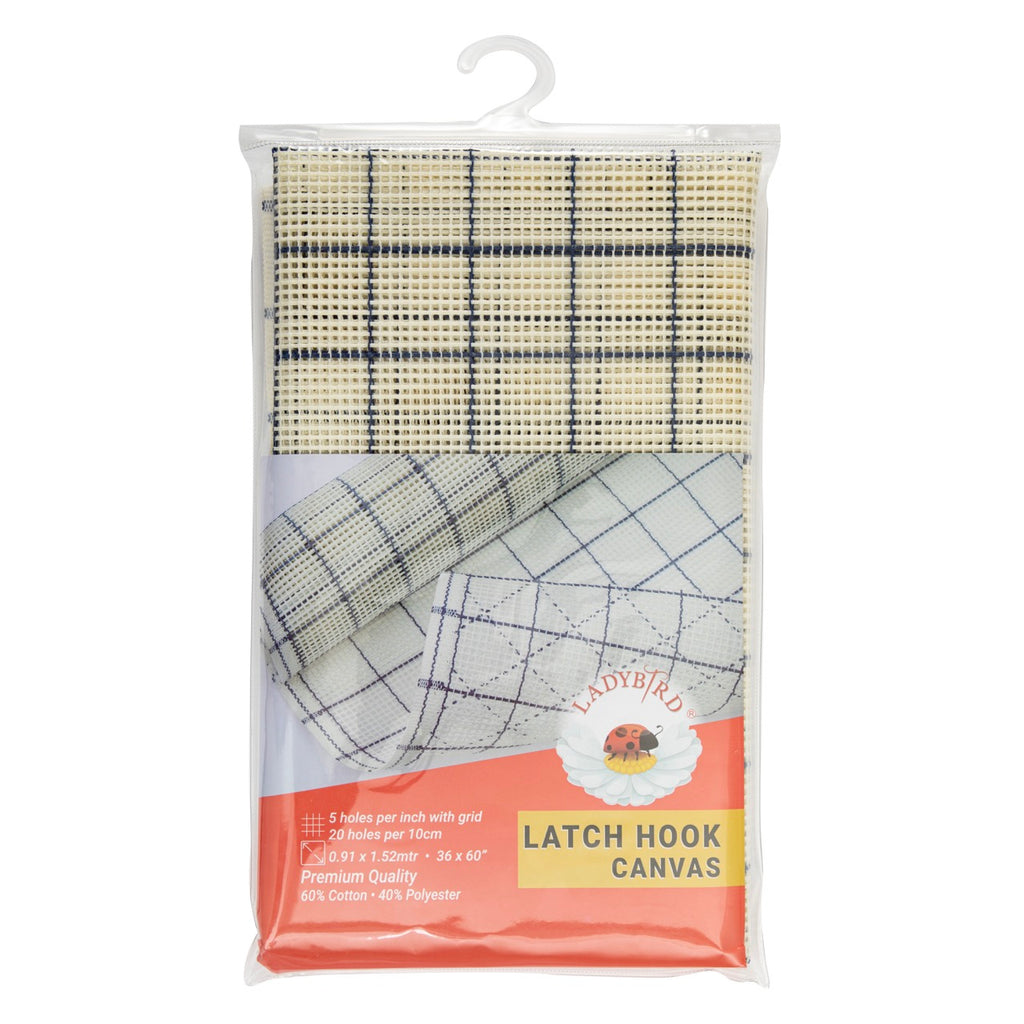 Latch Hook Canvas: 5 Count: 1.52m x 91.4cm: White: Pre-Packed