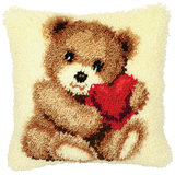 Vervaco Latch Hook Cushion Kit Teddy With Heart 40cm x 40cm
