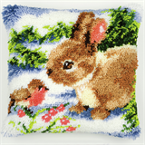 Vervaco Latch Hook Cushion Kit Rabbit & Robin 40cm x 40cm