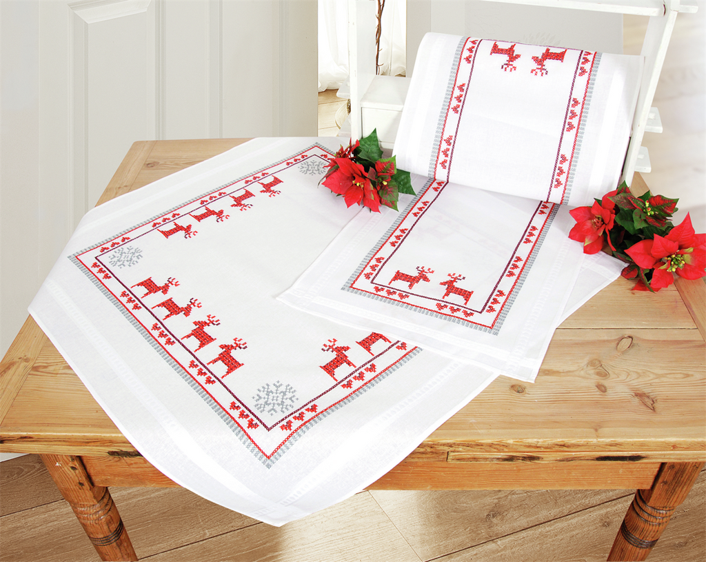 Vervaco Embroidery Tablecloth Kit - Red Reindeers PN-0147491