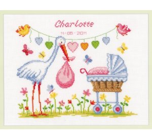 Vervaco Cross Stitch Kit Arriving By Stork 14ct PN-0011902