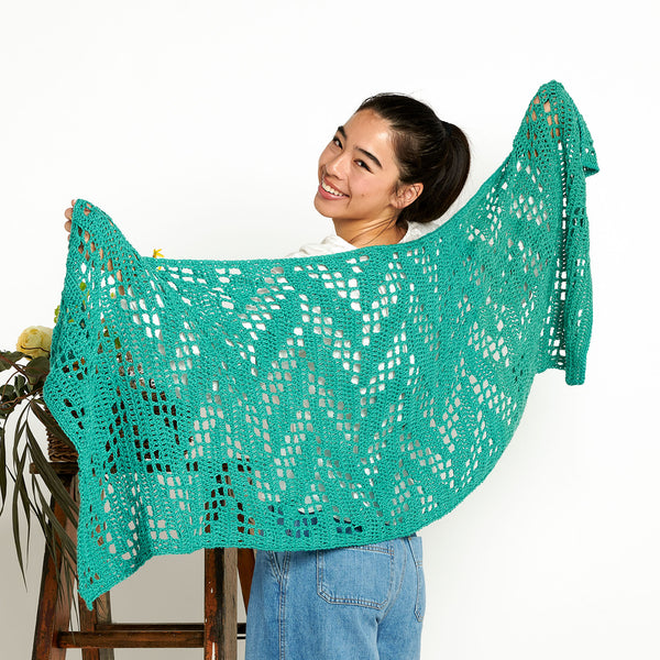 CROCHET KIT - Bernat Softee Cotton Zig Zagging Filet Crochet Shawl