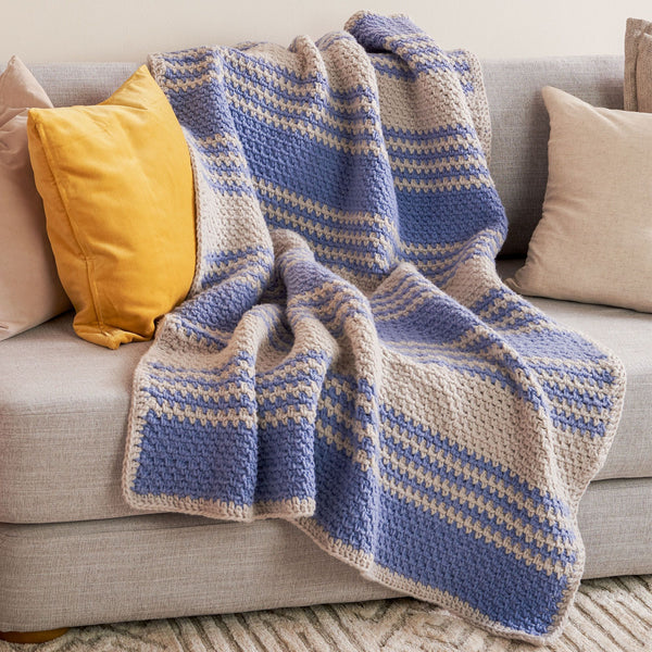 CROCHET KIT - Bernat Forever Fleece Linen Stitch Stripes Crochet Blanket