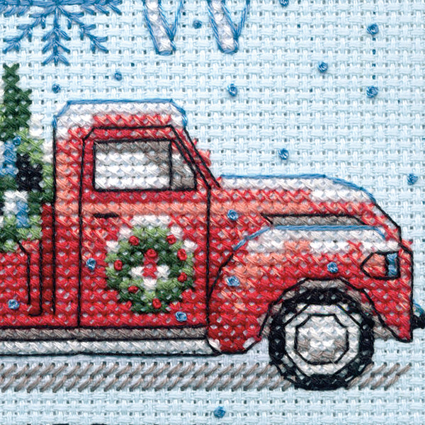 Counted Cross Stitch Kit with Hoop: Holiday Family Truck