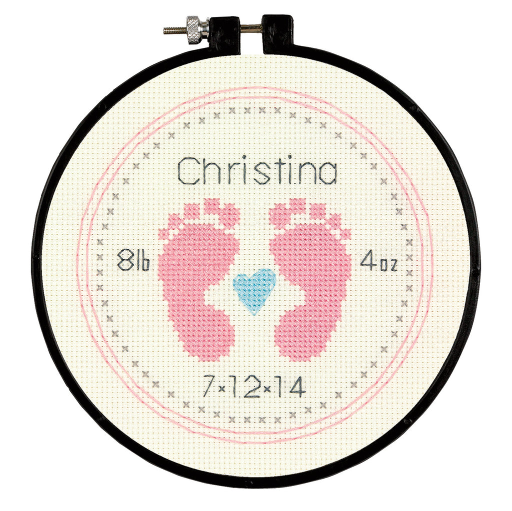 Counted Cross Stitch Kit with Hoop: Baby Footprints