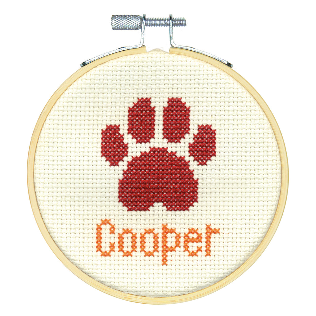 Counted Cross Stitch Kit with Hoop: Paw Print