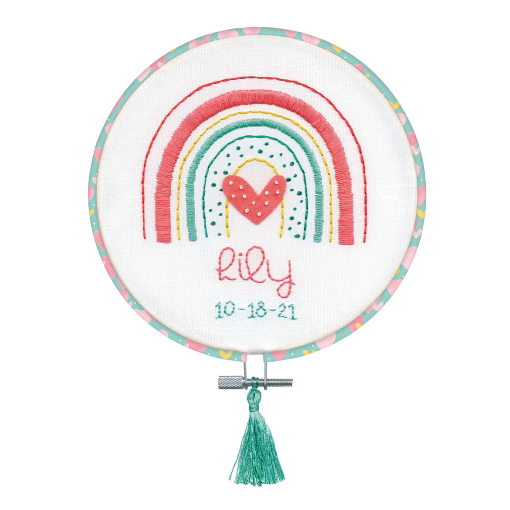 Embroidery Kit with Hoop: Crewel: Birth Record in Fabric Hoop