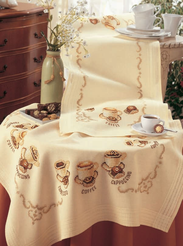 Vervaco Embroidery Tablecloth Kit - Coffee Time PN-0013293