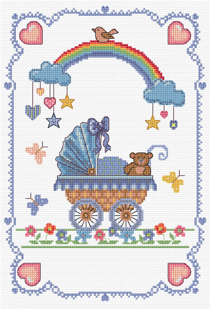 Celebration Counted Cross Stitch - Over the Rainbow Birth Sampler