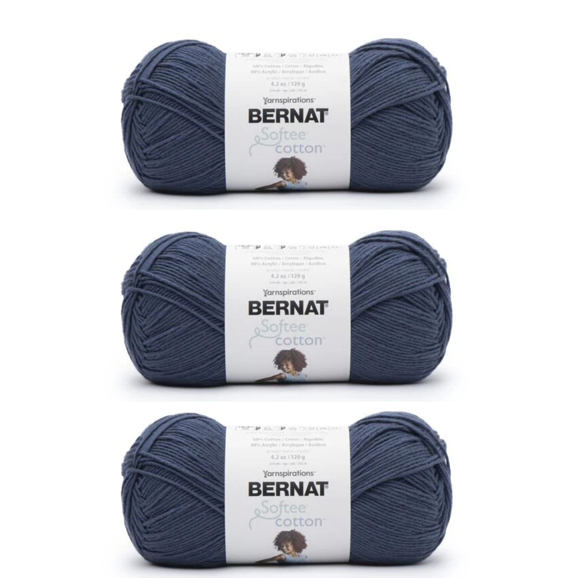 Pack of 3 Bernat Softee Cotton DK Yarn 120g