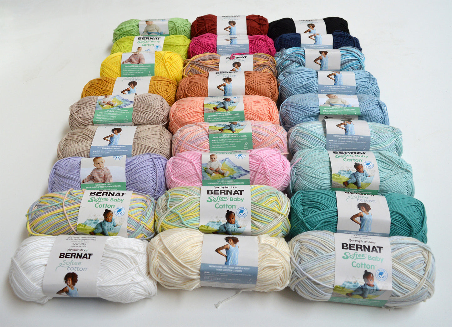 The SUPER SOFTEE COTTON Box - 27 Balls of Assorted Bernat Softee Cotton Yarn + 29 FREE DOWNLOADABLE PATTERNS!!