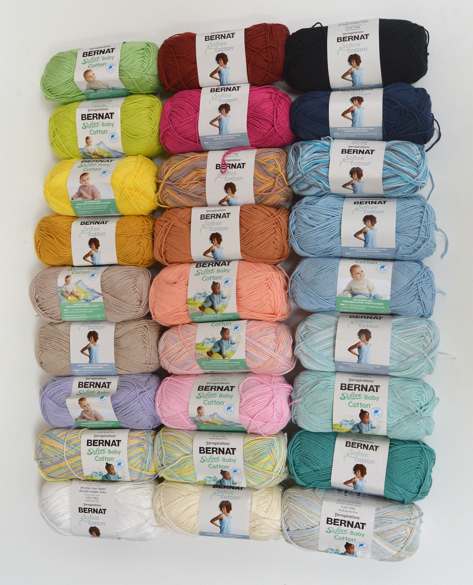 The SUPER SOFTEE COTTON Box - 27 Balls of Assorted Bernat Softee Cotton Yarn + 29 FREE DOWNLOADABLE PATTERNS!!