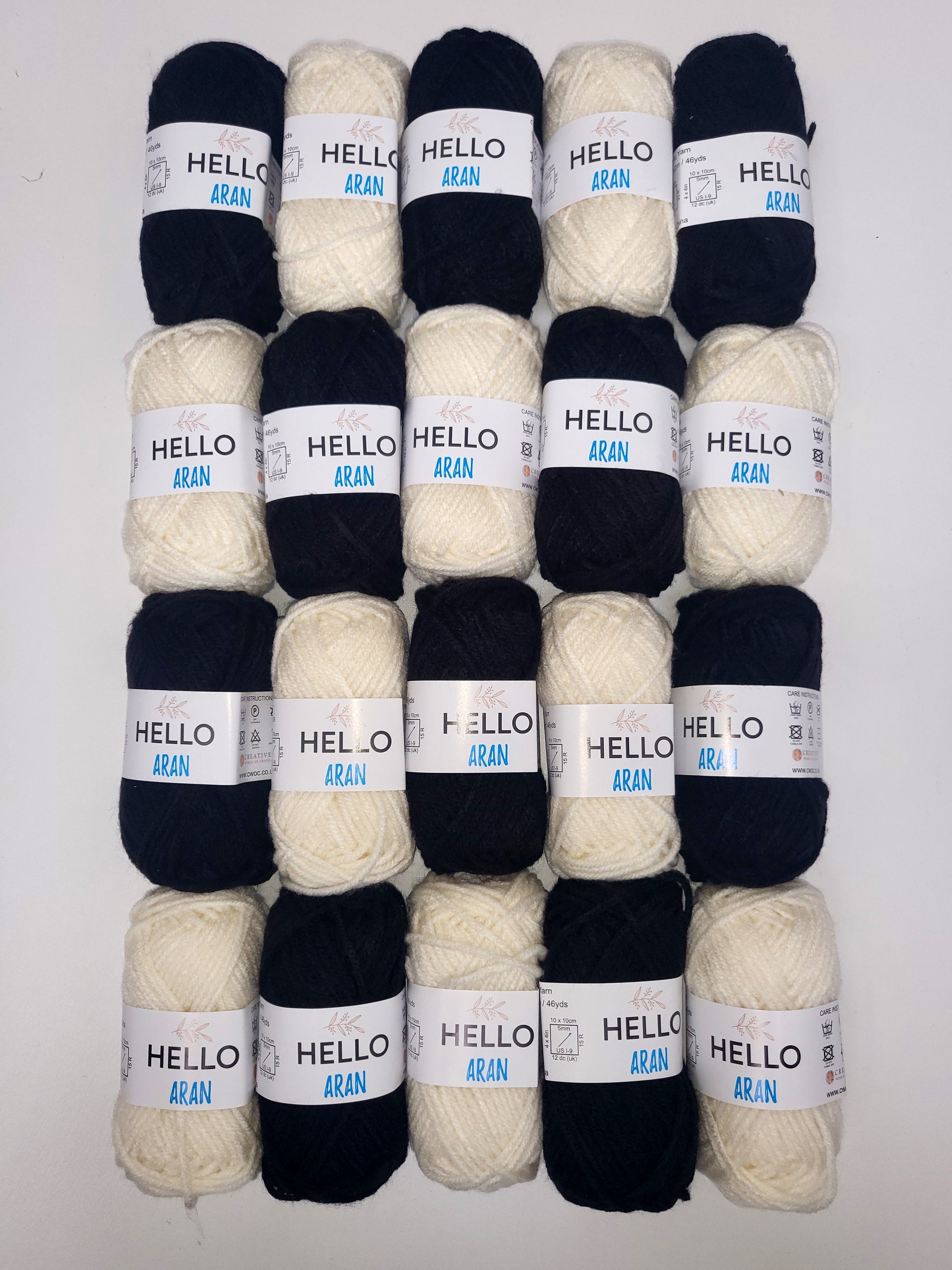 HELLO Aran Monochrome Bumper Pack - 20 x 30g Balls