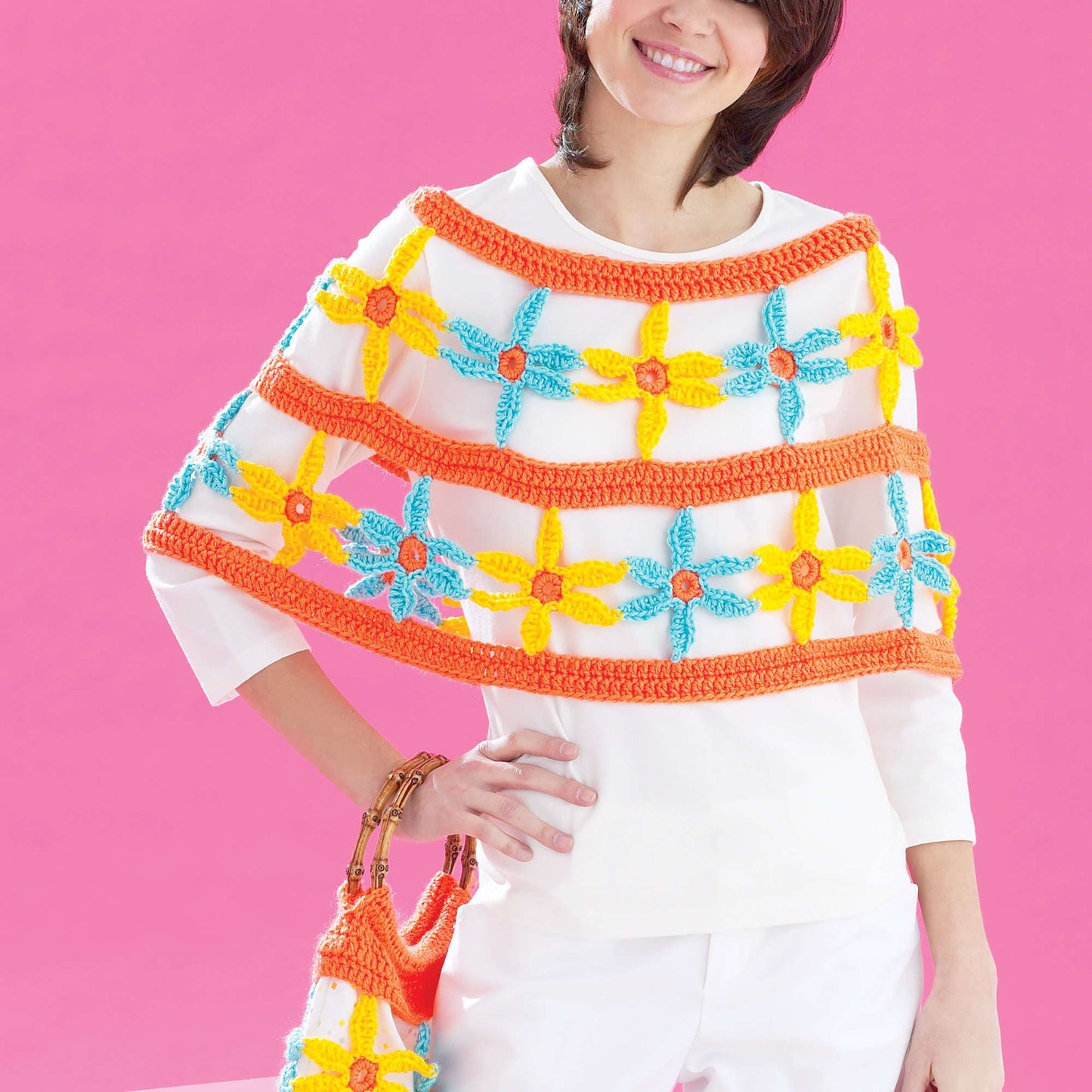 Bernat Crochet Daisy Chain Poncho and Bag