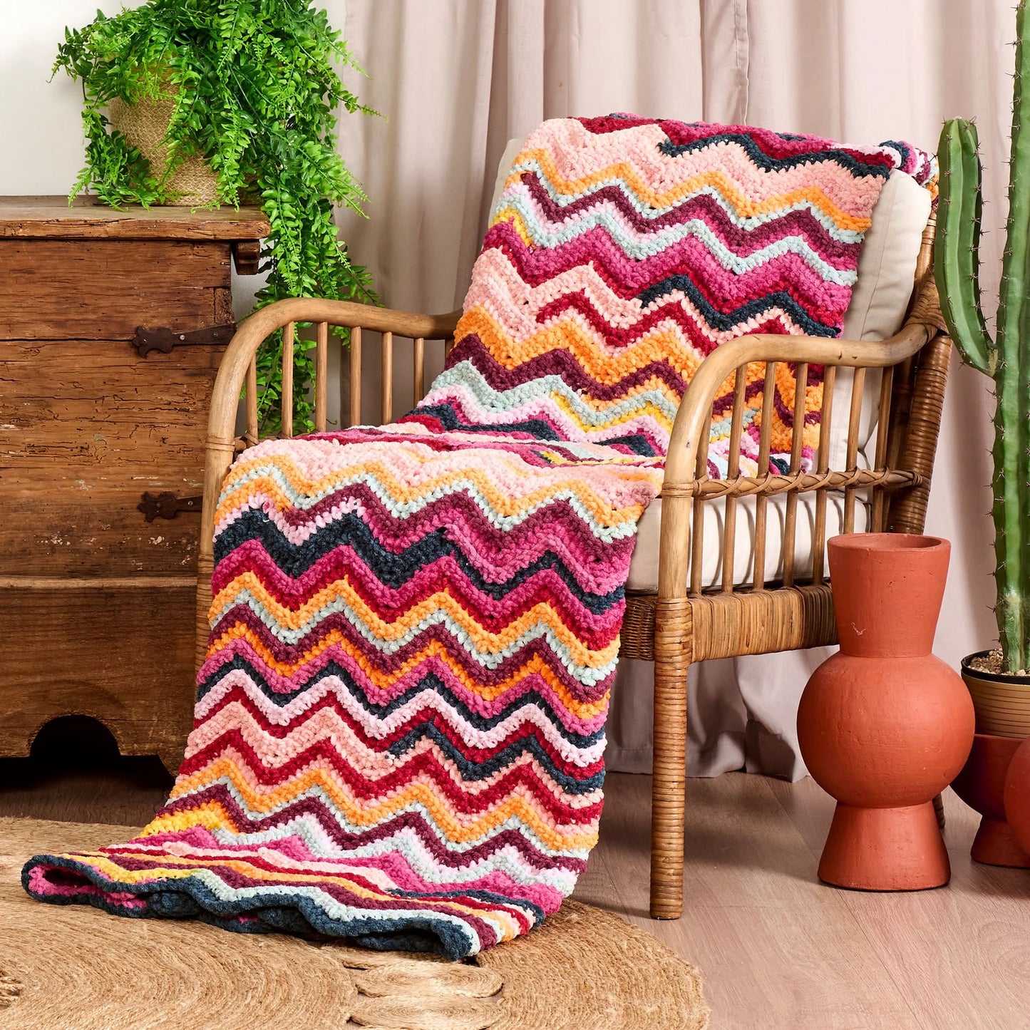 CROCHET PATTERN DOWNLOAD - Free Bernat Patchwork Perfection Crochet Chevron Blanket Pattern