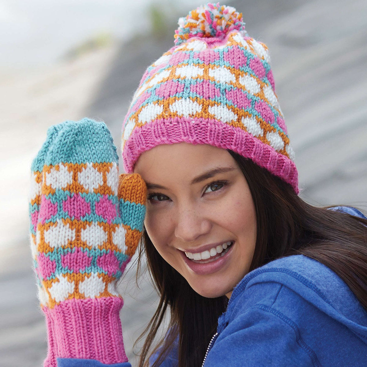 Bernat Knit Polka Dot Hat and Mittens Set (Digital Download)