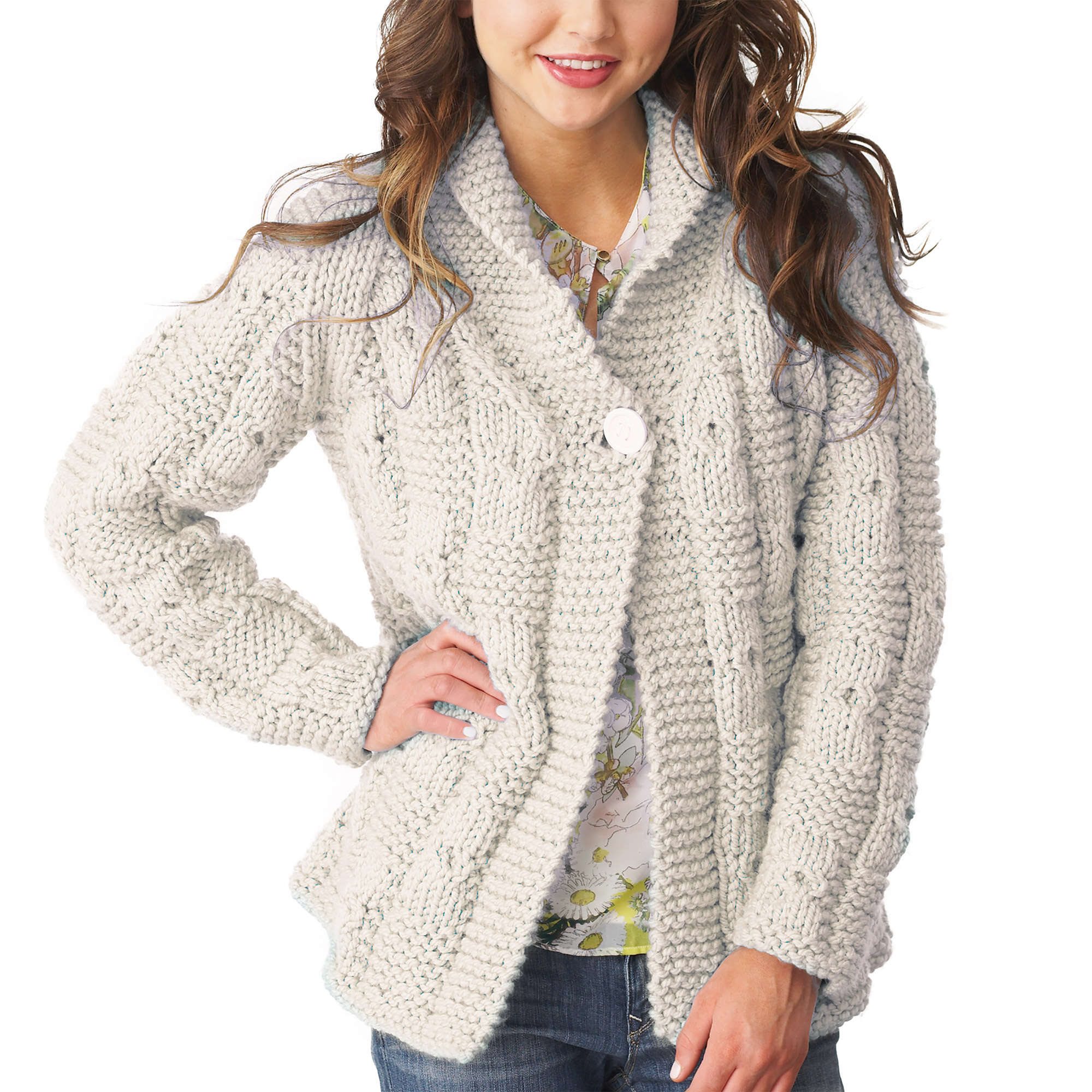 Bernat Knit Textured Checks Cardigan (Digital Download)