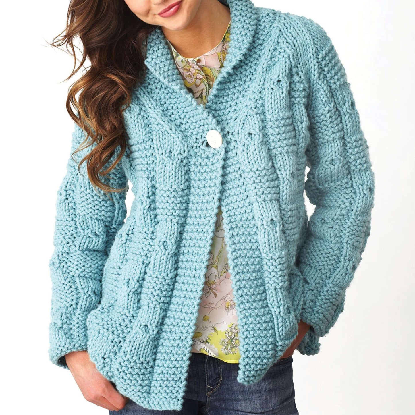 Bernat Textured Checks Knit Cardigan (Digital Download)