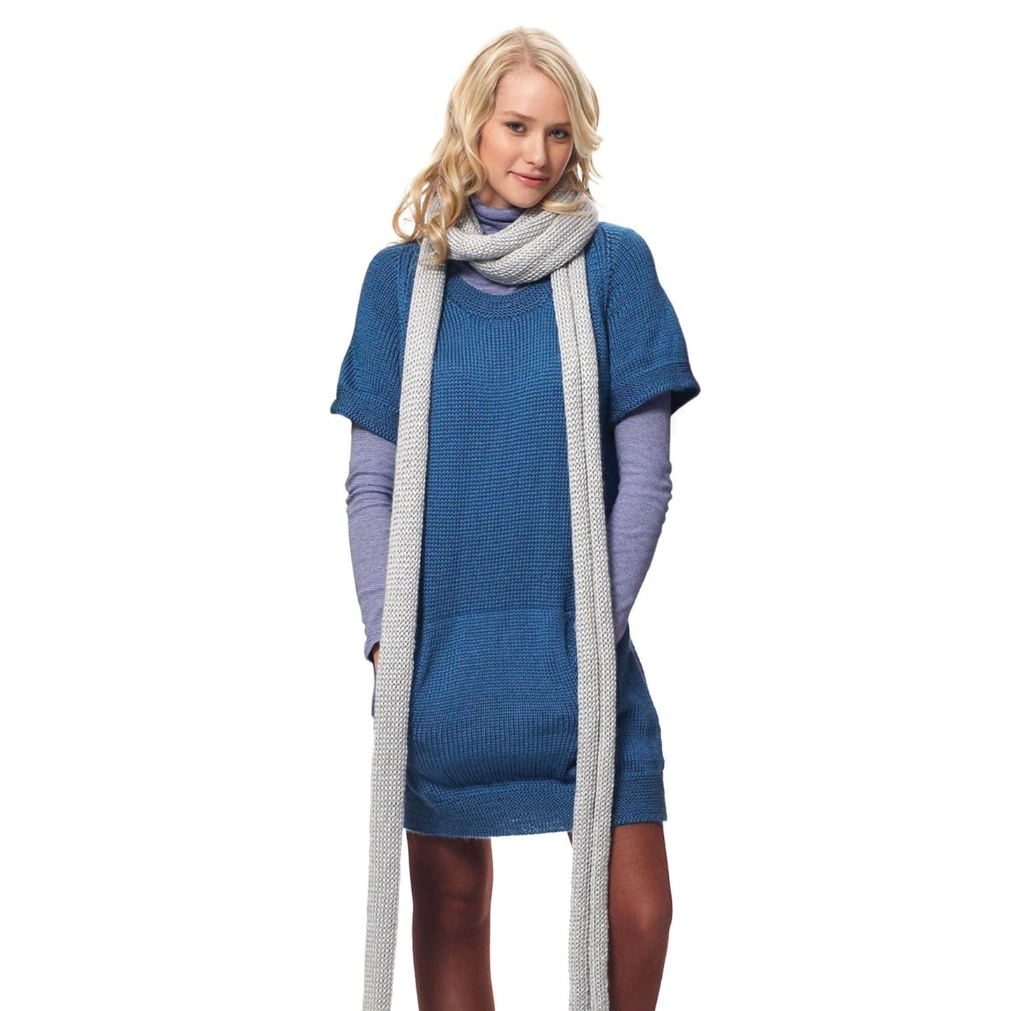 Bernat Knit Dress With Kangaroo Pockets & Scarf (Digital Download)