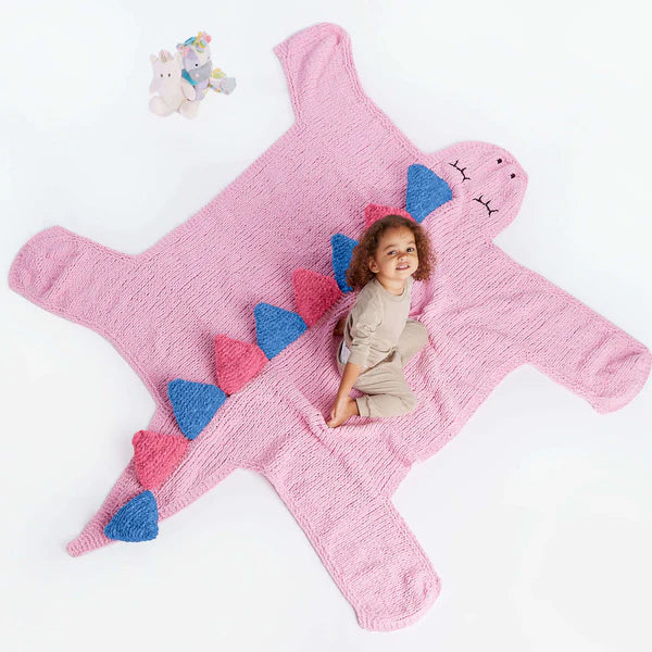 KNITTING PATTERN DOWNLOAD - Free Bernat Dino-Snores Knit Blanket Pattern