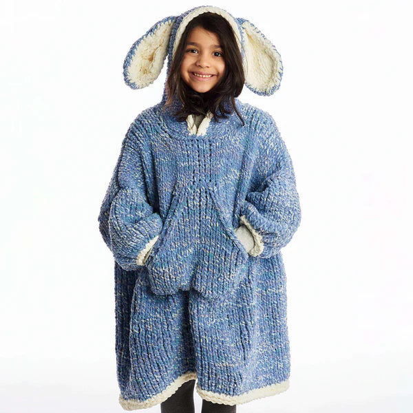 KNITTING PATTERN - BERNAT FUNNY BUNNY KIDS KNIT BLANKET HOODIE, 10/12 YRS