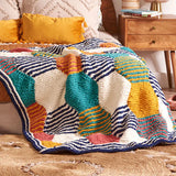 KNITTING PATTERN DOWNLOAD - FREE BERNAT HEXAGON HARMONY QUILT KNIT BLANKET PATTERN