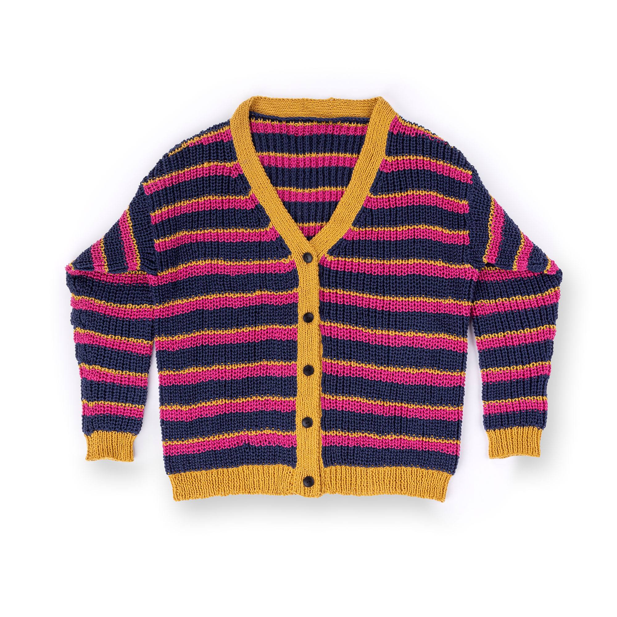 Bernat Knit Stripy V-Neck Cardigan (Digital Download)