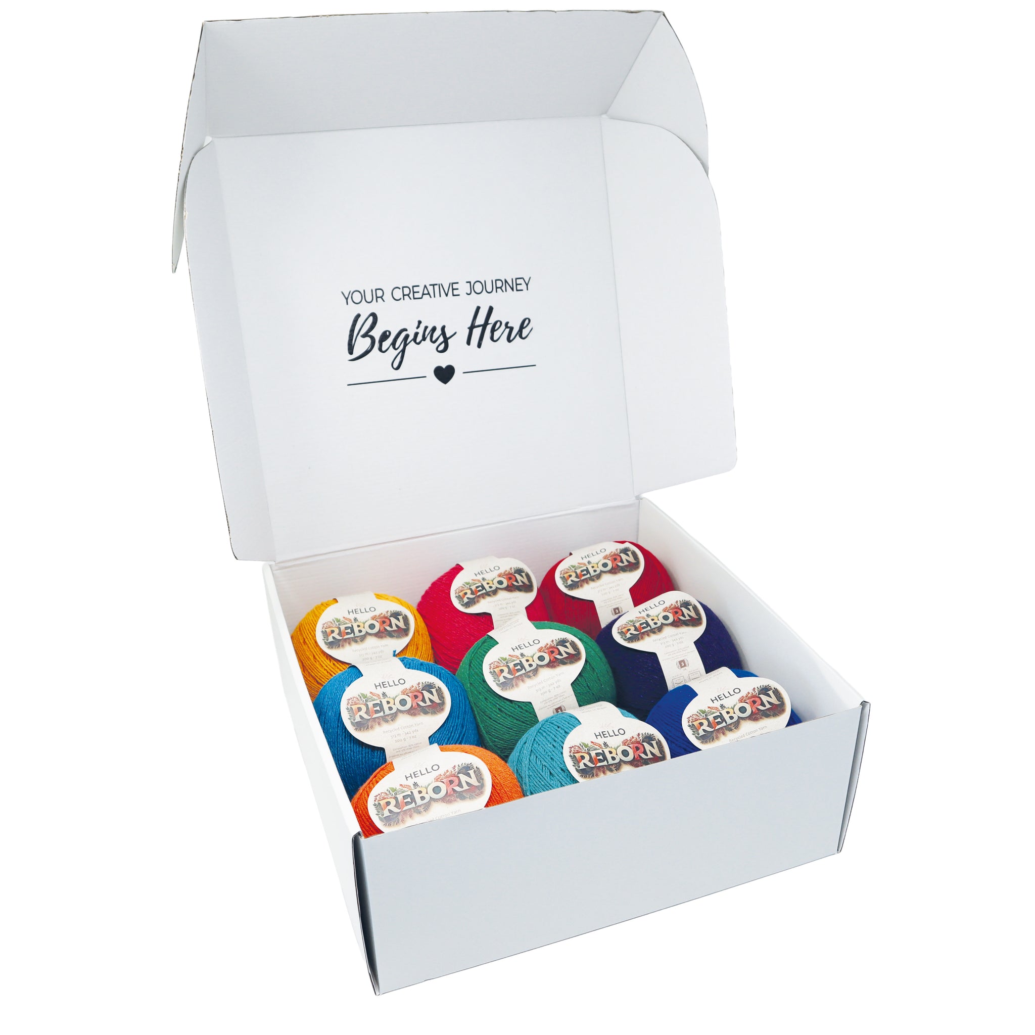 Hello Reborn Box - 9 x 200g Balls of 100% Recycled Cotton Yarn - Brights