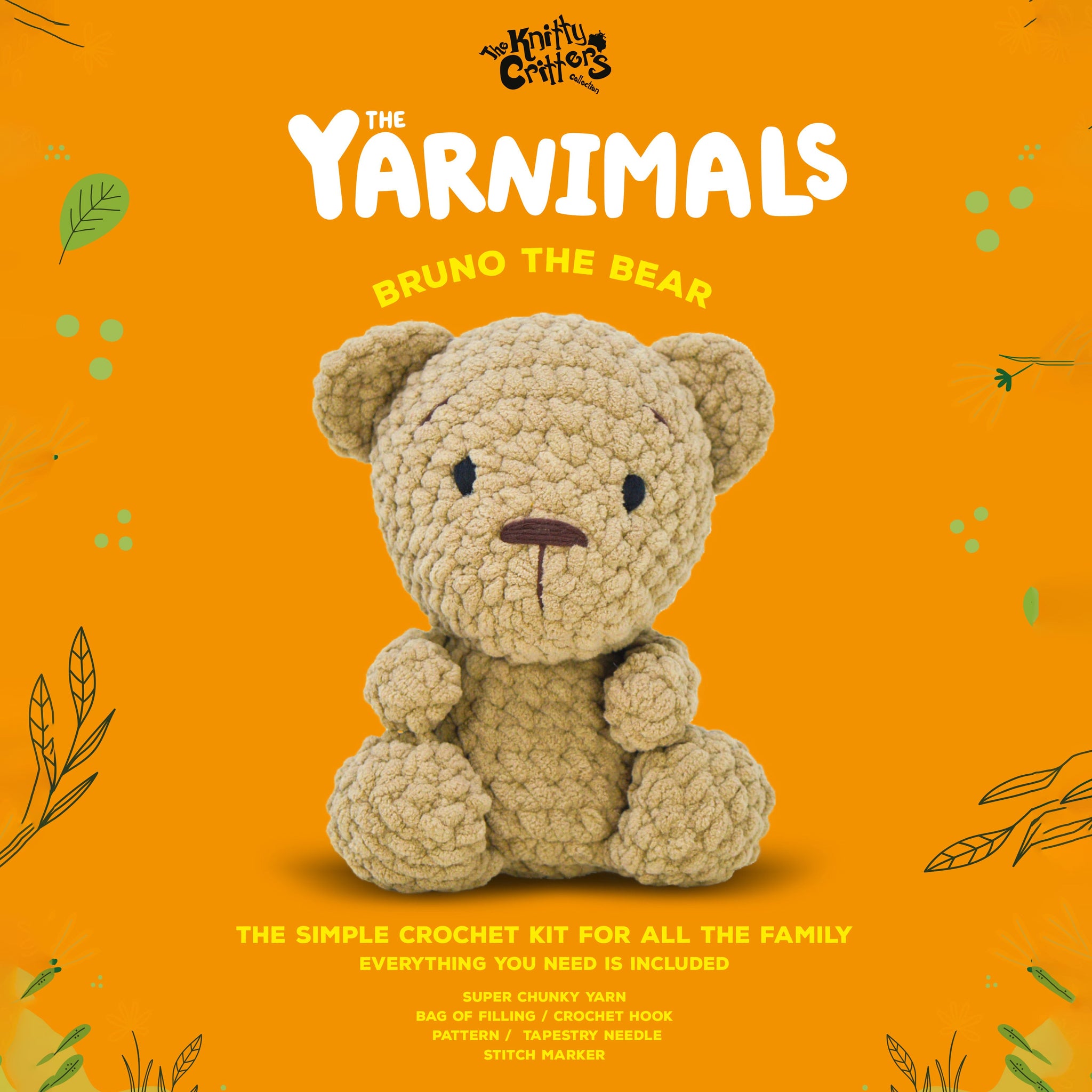 Knitty Critter Crochet Kit - Yarnimals - Bruno The Bear