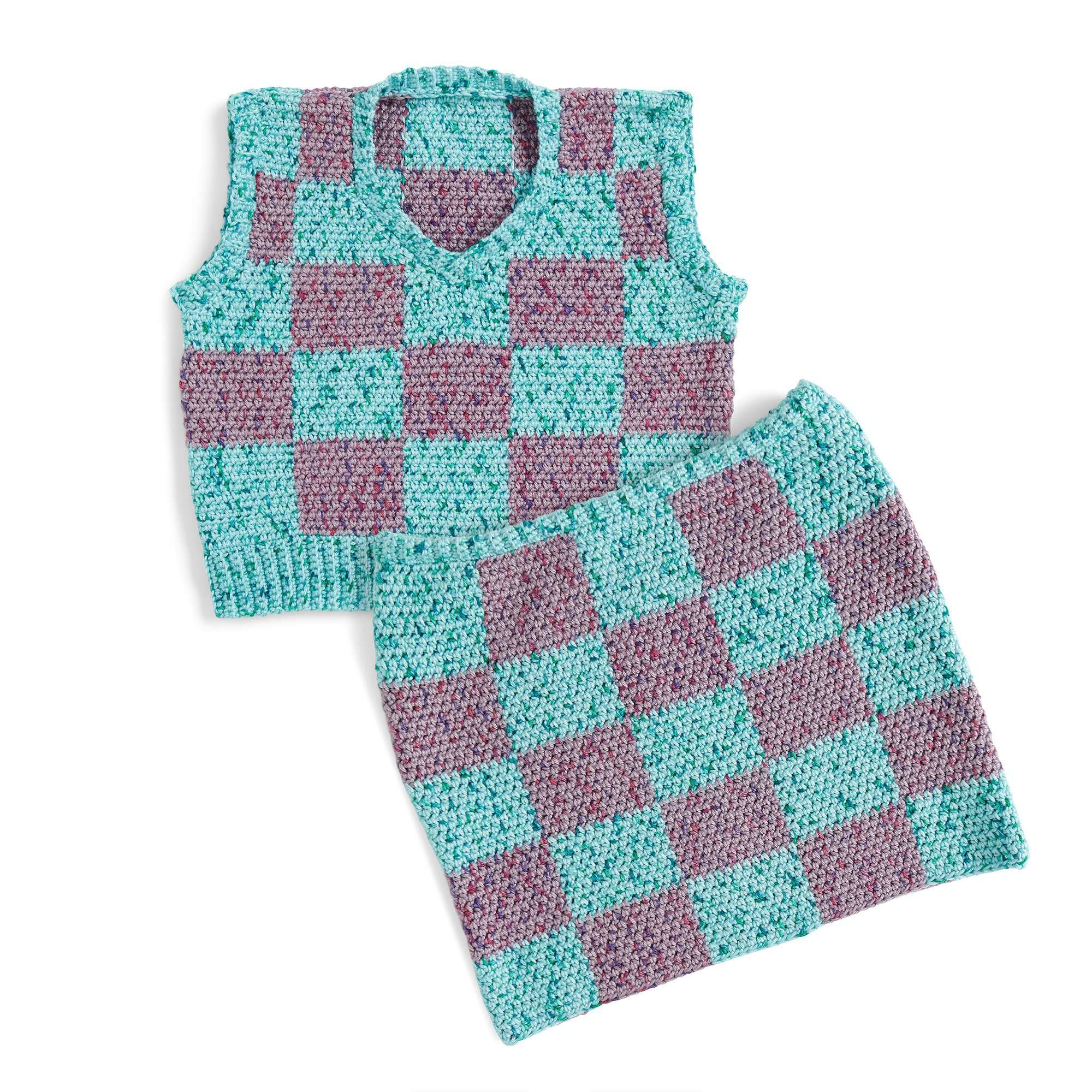 Caron Crochet Check Me Out Vest & Skirt
