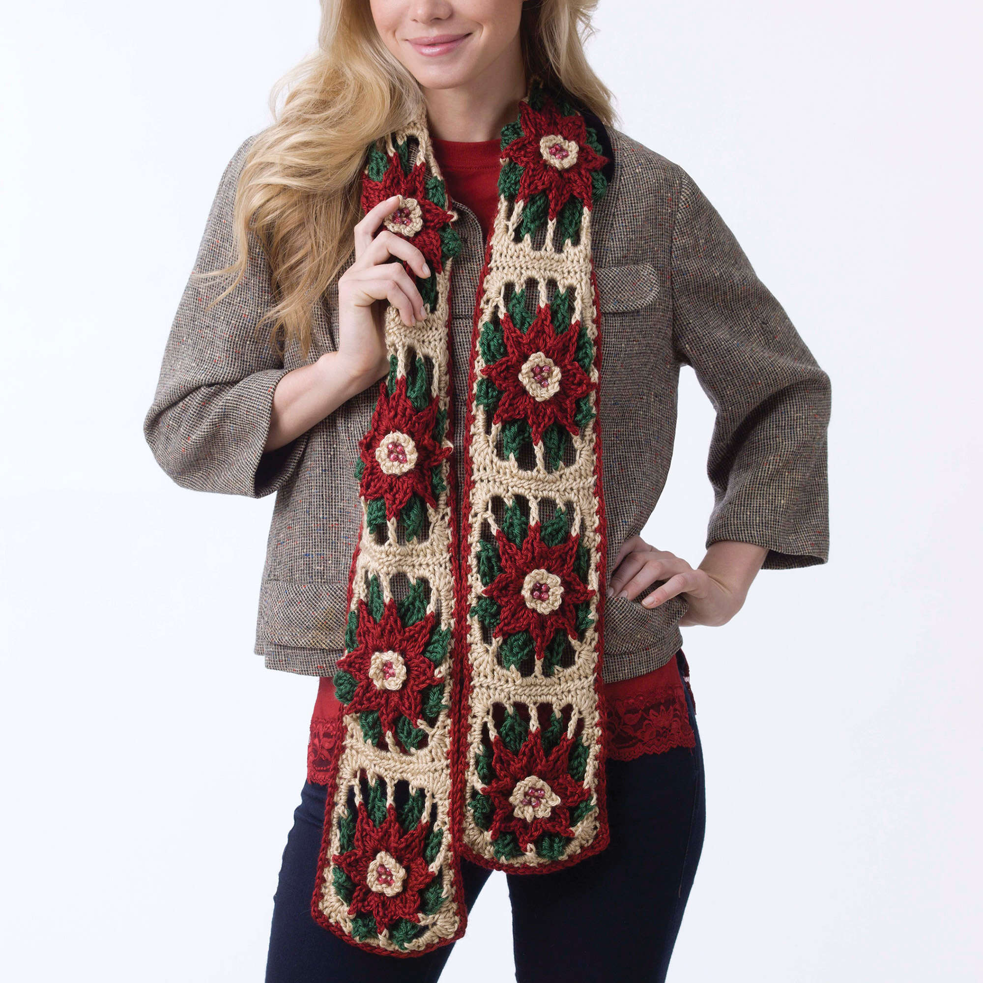 Caron Crochet Poinsettia Scarf (Digital Download)