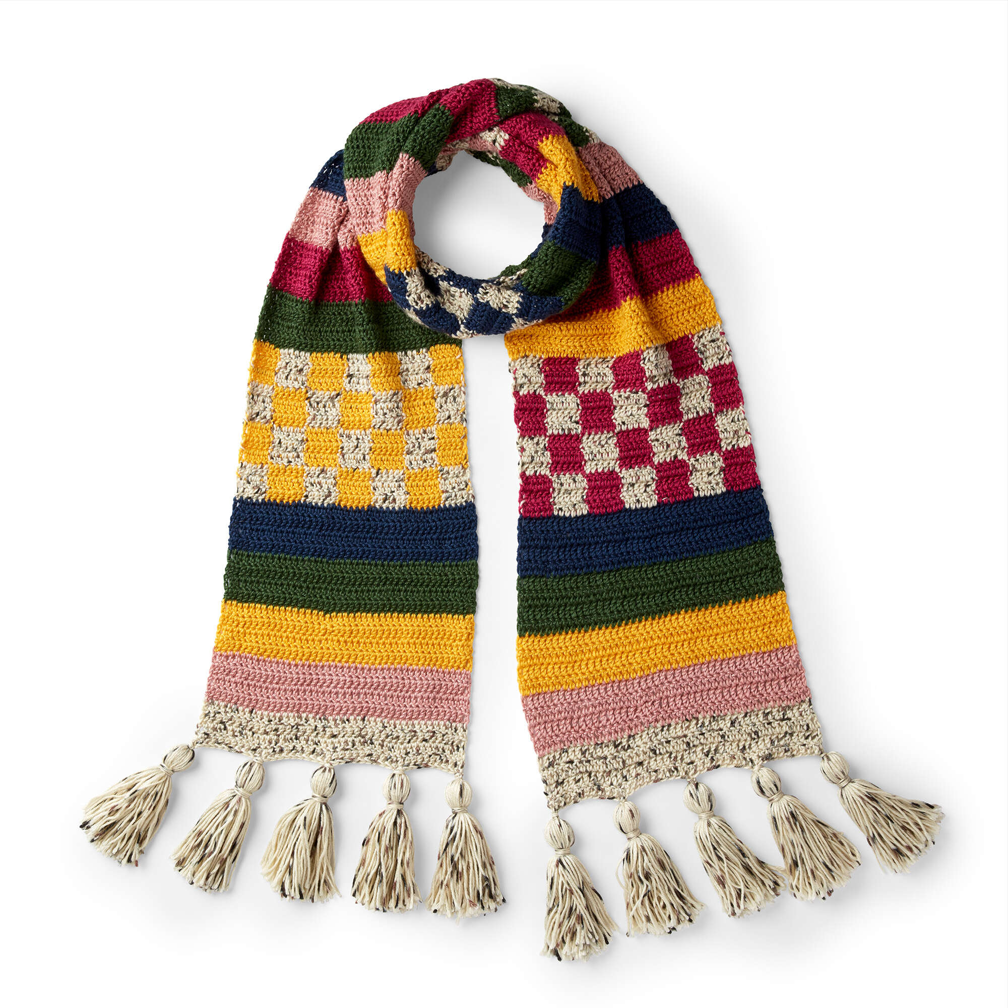 Caron Stripes and Checks Crochet Scarf (Digital Download)