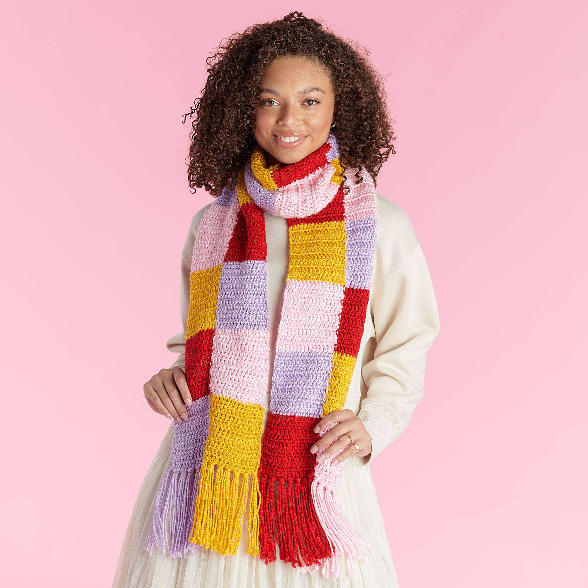 Caron Colorful Blocks Crochet Scarf (Digital Download)