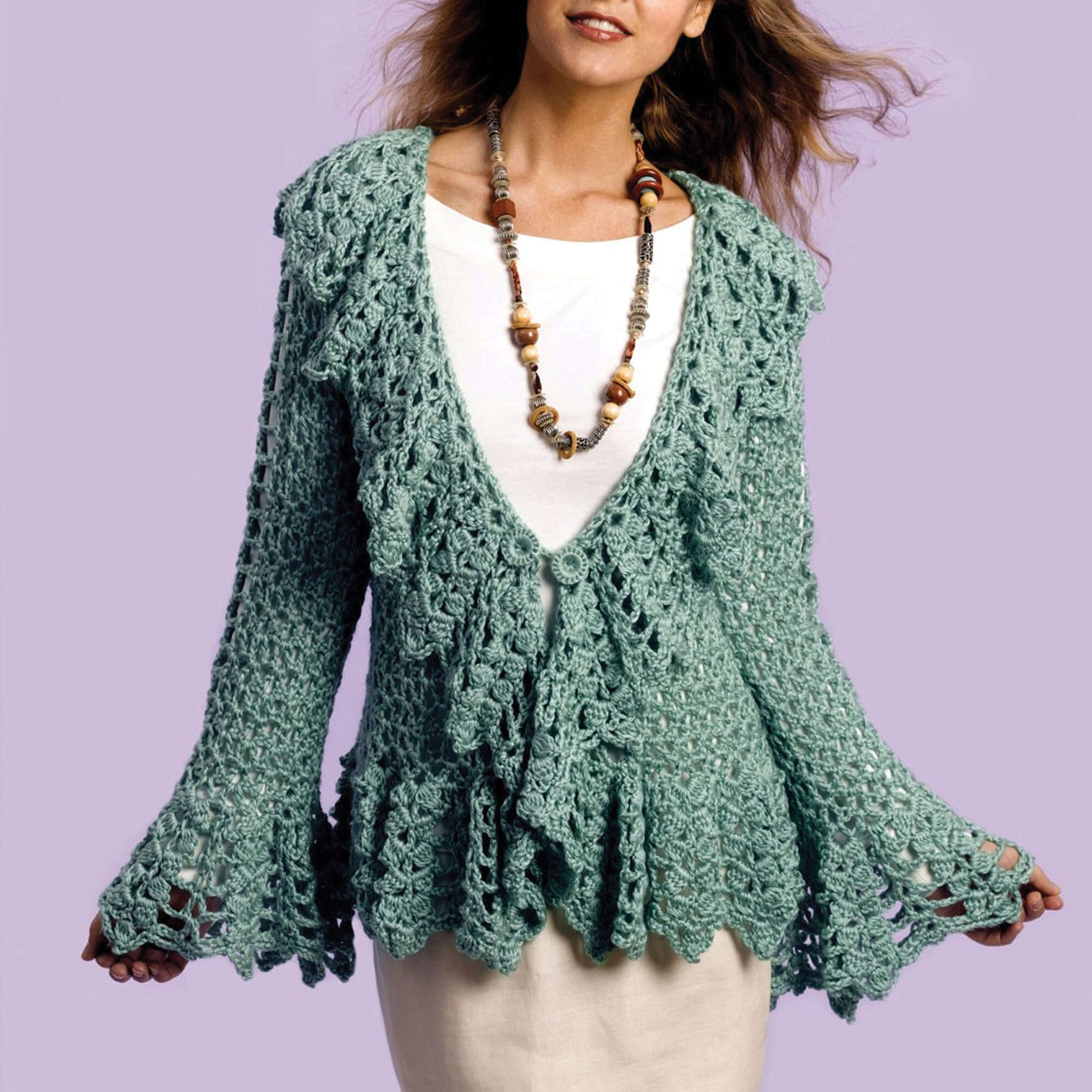 Caron Crochet Soft Sage Circle Jacket