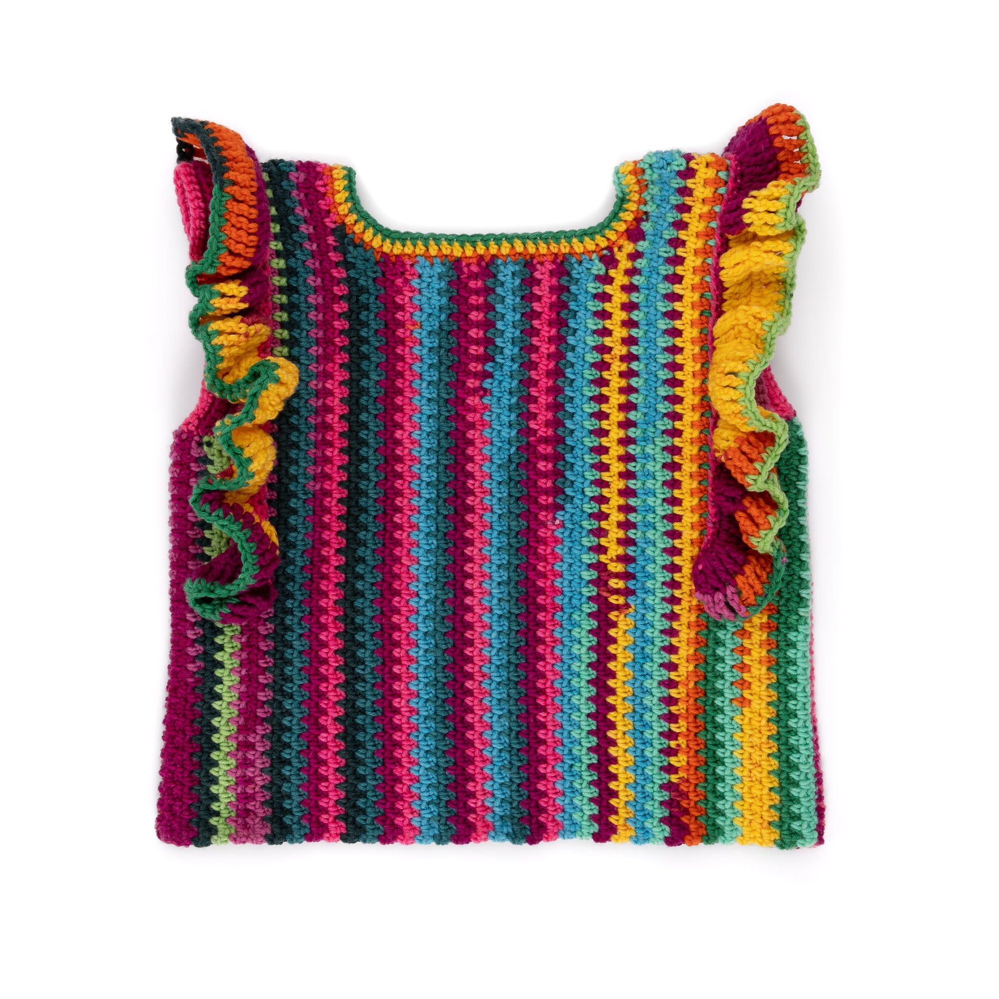 Caron Ruffle Sleeve Striping Crochet Top