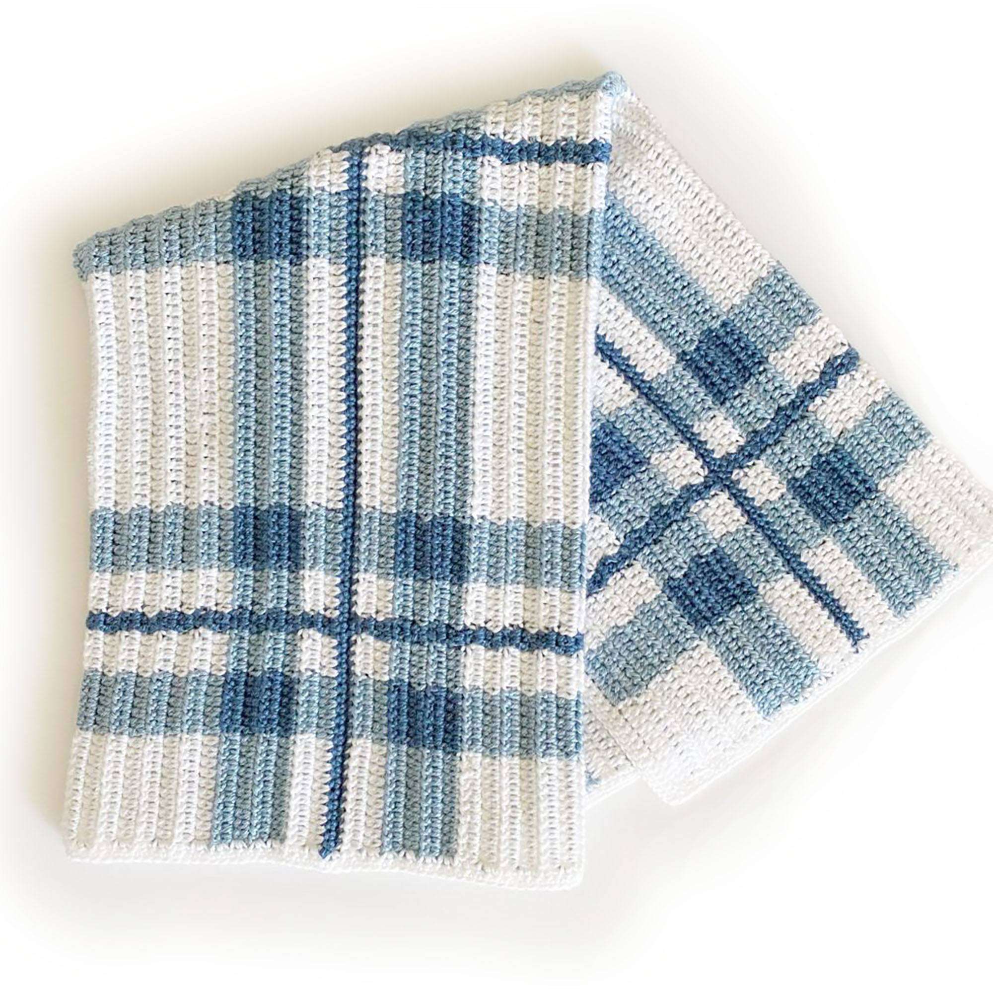 Caron Blue Plaid Crochet Baby Blanket (Digital Download)