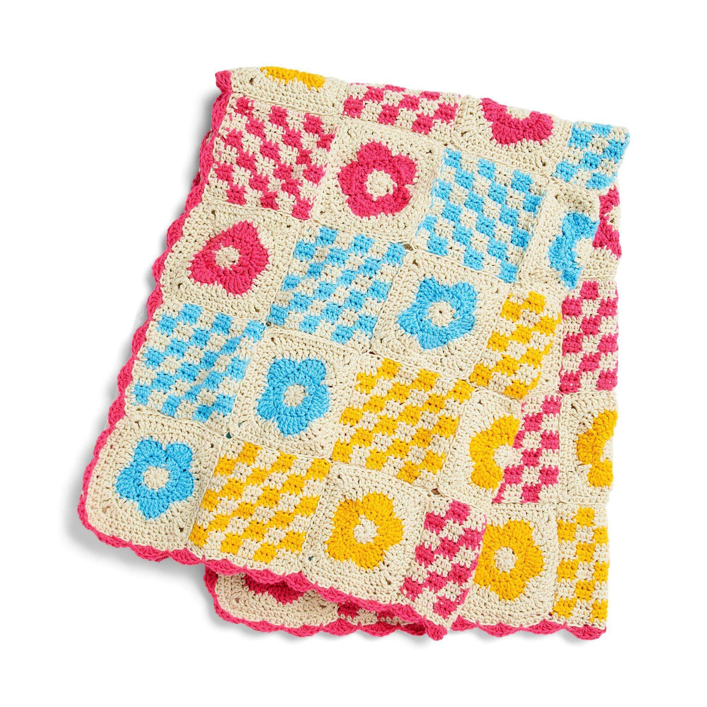 Caron Flowers & Checks Crochet Blanket (Digital Download)
