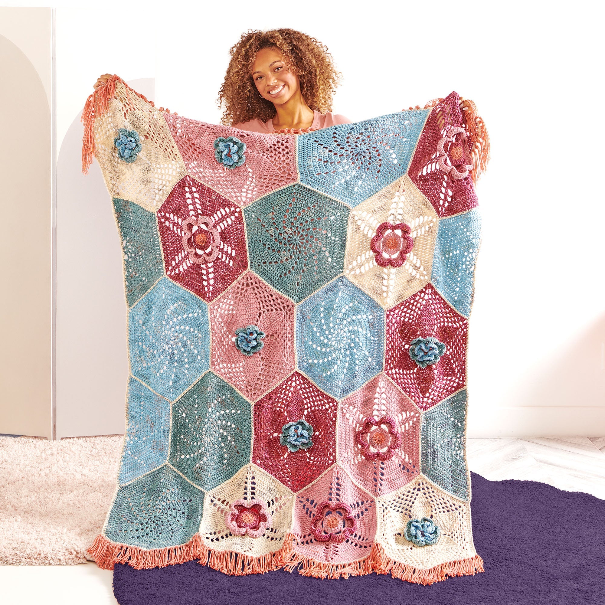 Caron Aqua Blossoms Crochet Hexi Blanket (Digital Download)