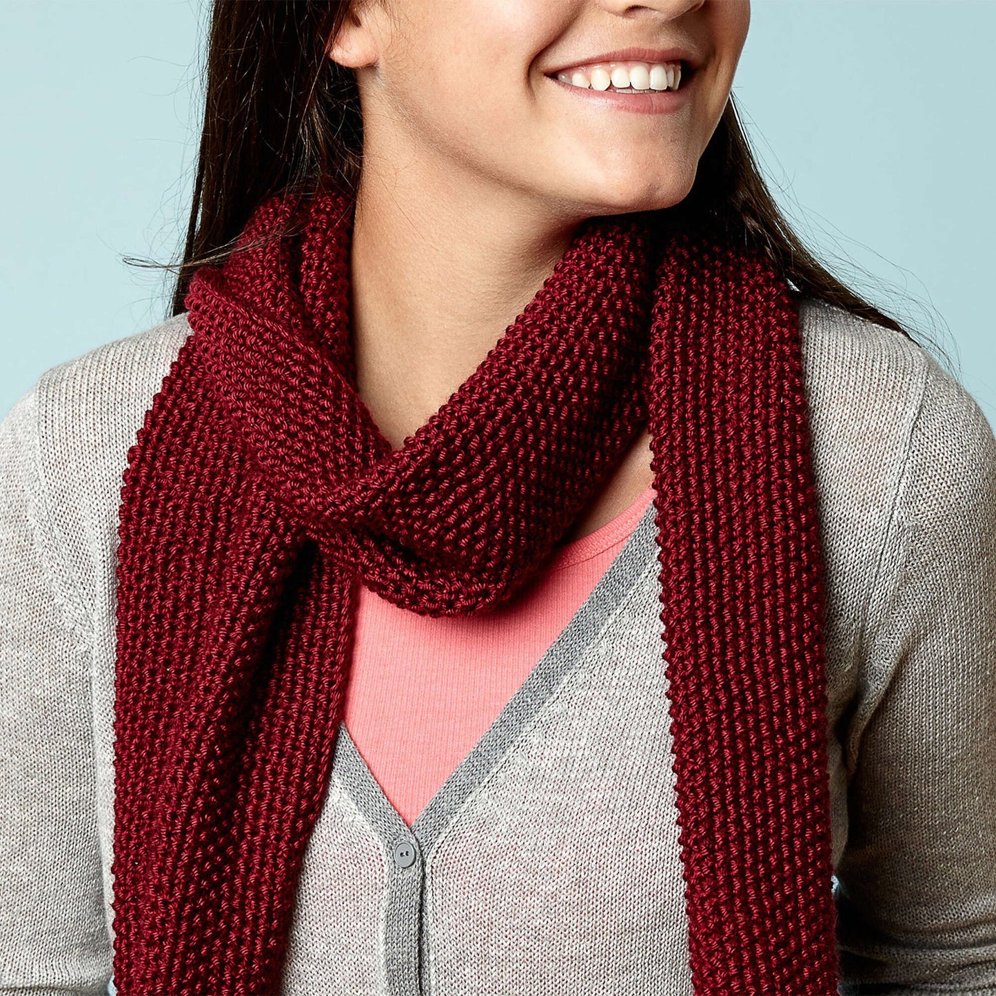 Caron Knit Burgundy Scarf (Digital Download)