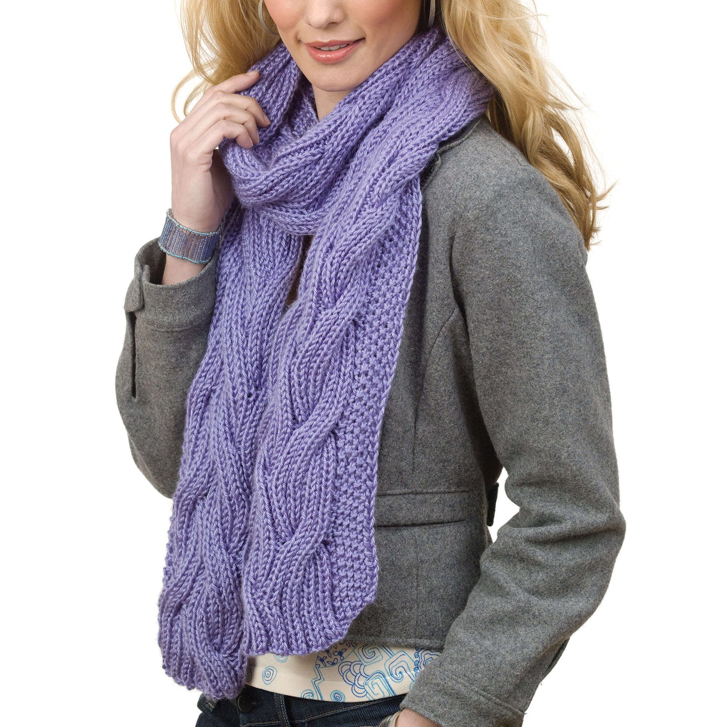 Caron Knit Reversible Cable Rib Scarf (Digital Download)