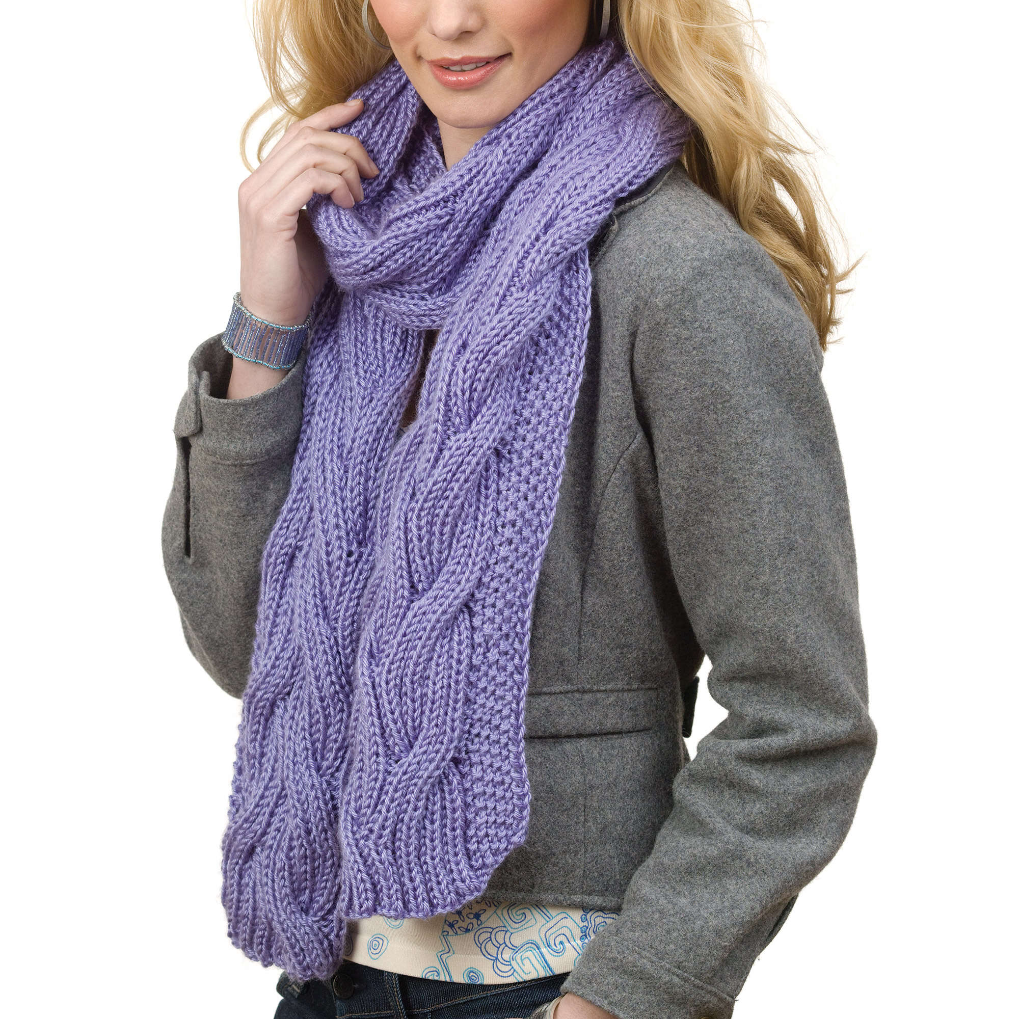 Caron Knit Reversible Cable Rib Scarf (Digital Download)