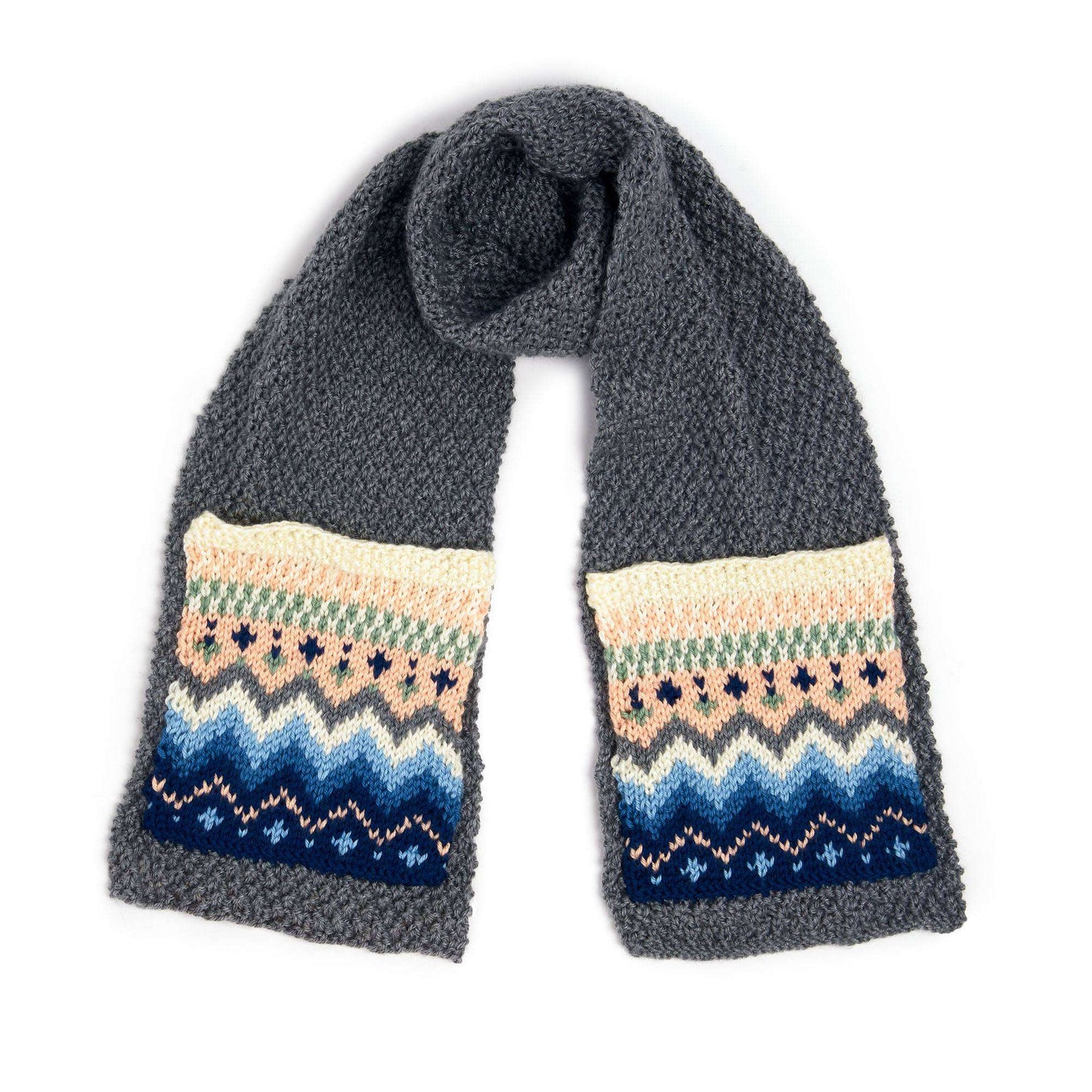 Caron Fair Isle Knit Scarf With Pockets (Digital Download)