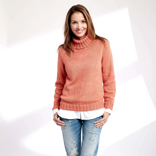 KNITTING PATTERN DOWNLOAD - FREE CARON ADULT KNIT TURTLE NECK PULLOVER PATTERN, M