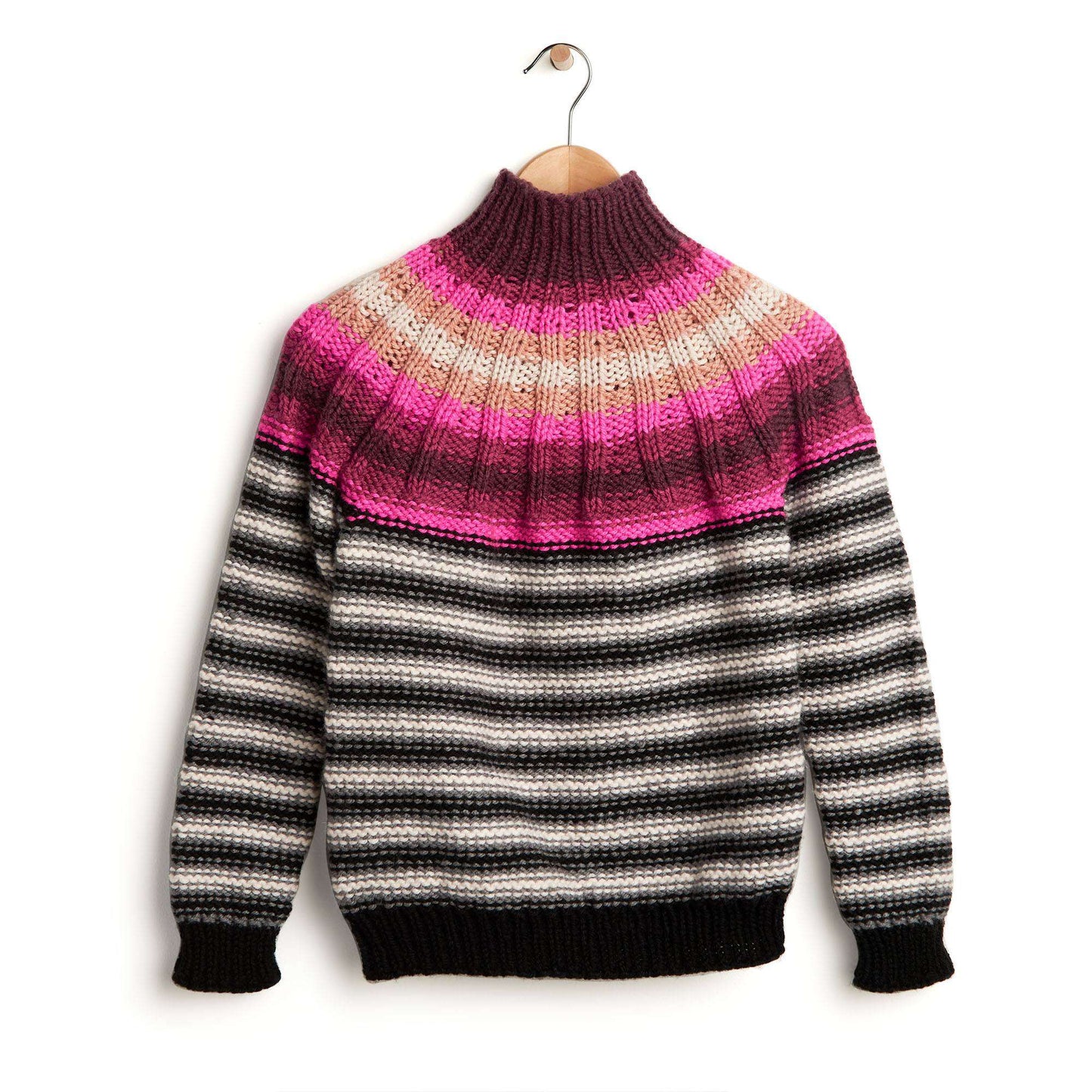 Caron Ribs & Stripes Knit Yoke Sweater (Digital Download)