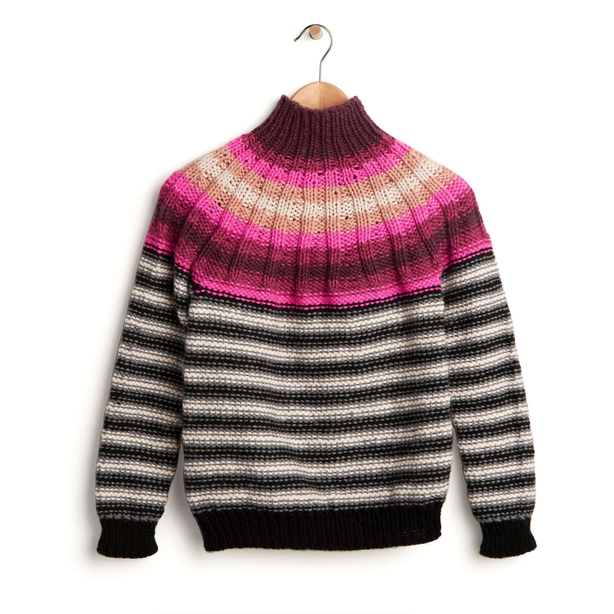 Caron Ribs & Stripes Knit Yoke Sweater (Digital Download)