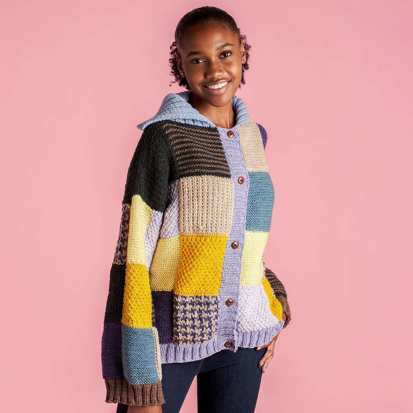 Caron Knit Patchwork Cardigan (Digital Download)