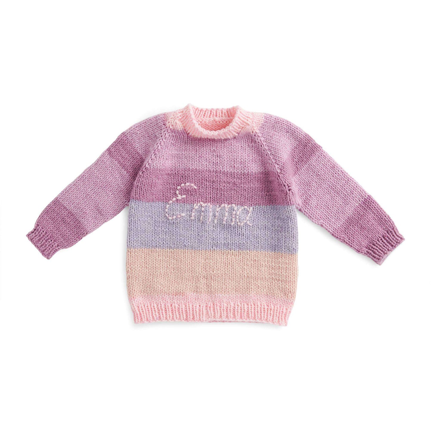 Caron Baby Cakes Top Down Knit Pullover With Embroidered Name (Digital Download)
