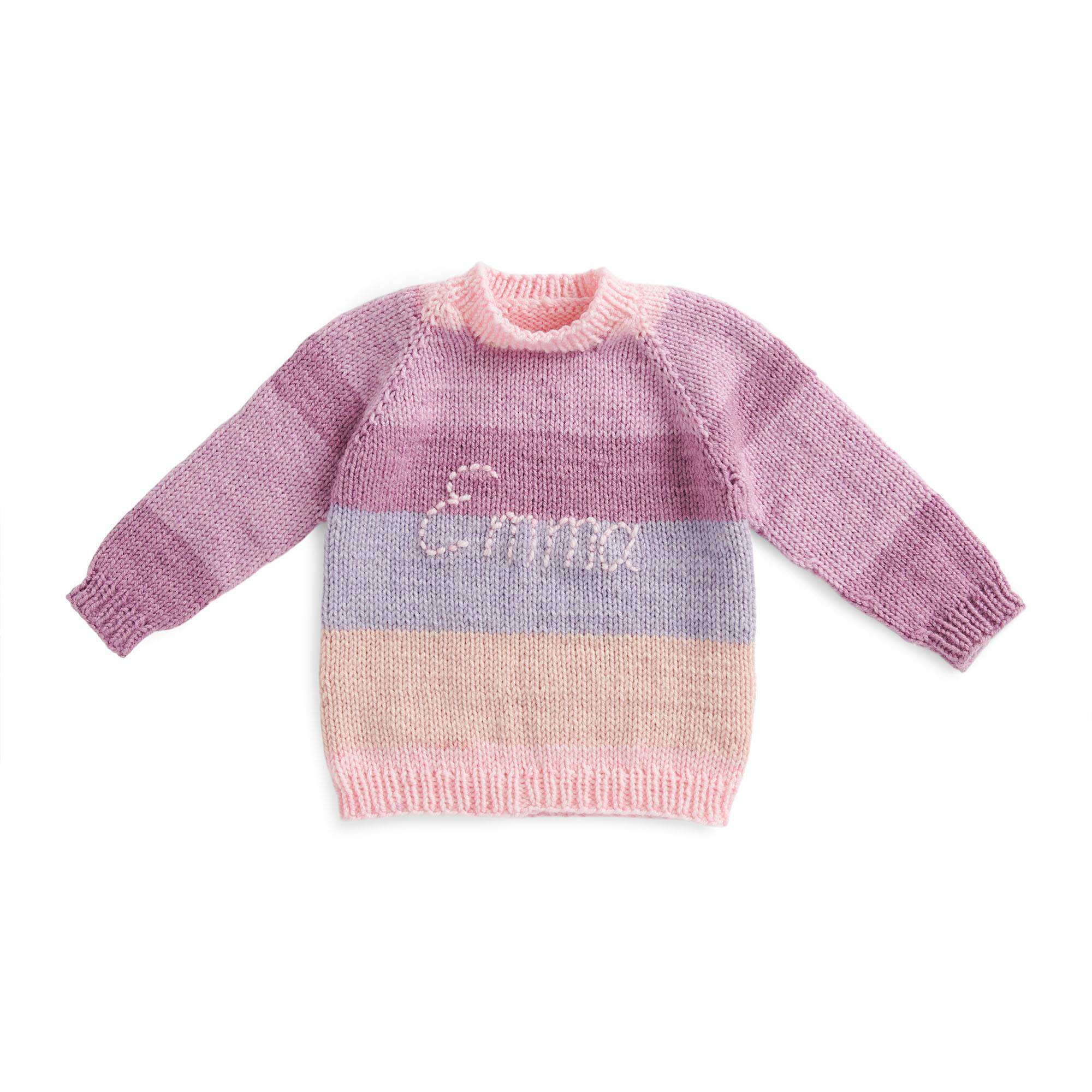 Caron Baby Cakes Top Down Knit Pullover With Embroidered Name (Digital Download)