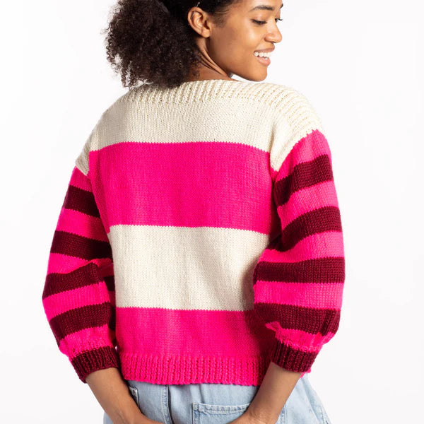 CARON STRIPED HARMONY BEGINNER KNIT SWEATER PATTERN, XS/S