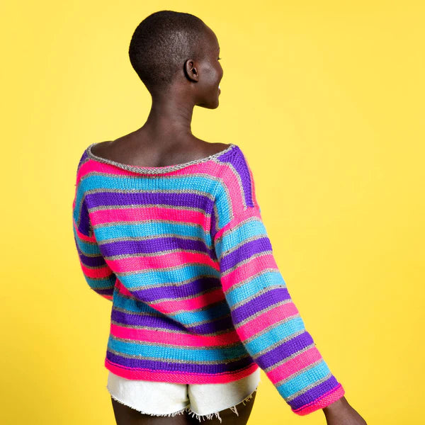 KNITTING PATTERN DOWNLOAD - FREE CARON BOLD STRIPES BOATNECK PULLOVER PATTERN, XS/S